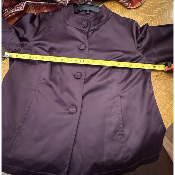 LAL Live A Little Womens 1X Button Down Silky Coat 3/4 Puffy Sleeves Lined Plum - Picture 6 of 10